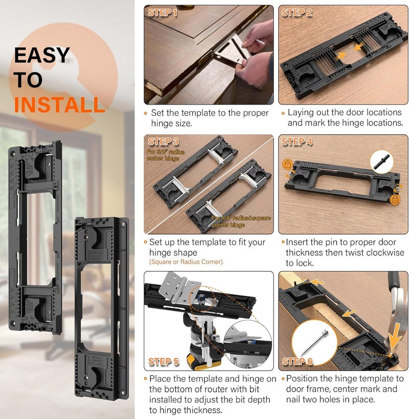 Sebupar Door Hinge Jig, Door Hinge Mortiser Hinge Installation Kit, Hinge Jig for Door and Door Frame/Jamb, Fits for 8 Hinge Sizes from 2-1/2" to 6" and 5 Door Thickness from 1-3/8" to 2-1/2". - Image 4